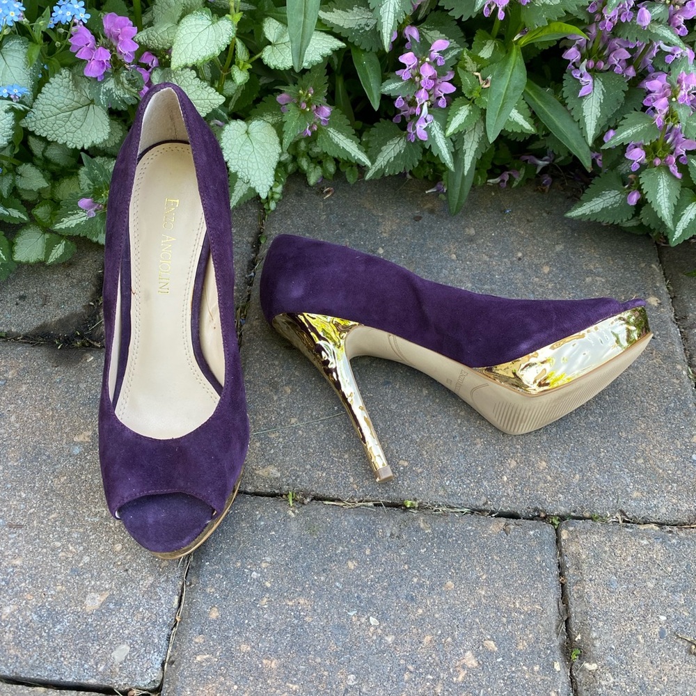Enzo Angiolini PURPL/GLD Suede Platform Pumps, 6.5 Spring Sale